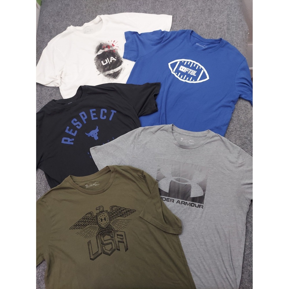 LOT 5 UNDER ARMOUR Shirt Mens Large Graphic Short Sleeve Heatgear Gym Workout